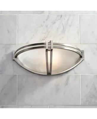 Deco Modern Wall Light Sconce Brushed Nickel Silver Hardwired 13 3/4" Wide Fixture Curved Line Marbleized Glass Shade Bedroom Bathroom Bedside Living