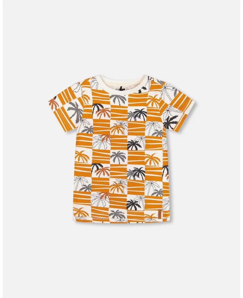 Boy Organic Cotton Printed T-Shirt Yellow Ochre