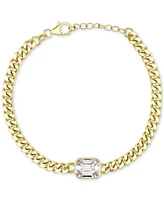 Cubic Zirconia Large Cuban Link Bracelet in 14k Gold-Plated Sterling Silver