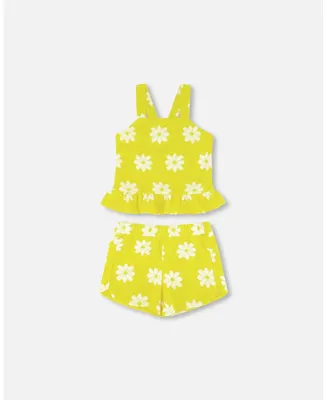 Girl Terry Cloth Tank Top And Short Set Yellow Printed Daisies - Toddler|Child