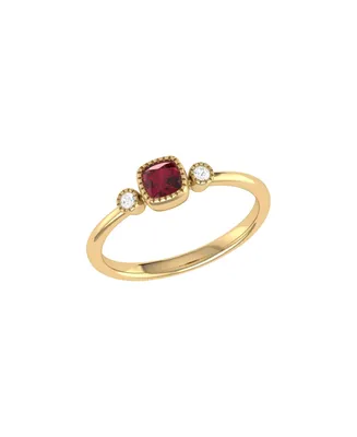 LuvMyJewelry Cushion Ruby Gemstone Round Natural Diamond 14K Yellow Gold Birthstone Ring