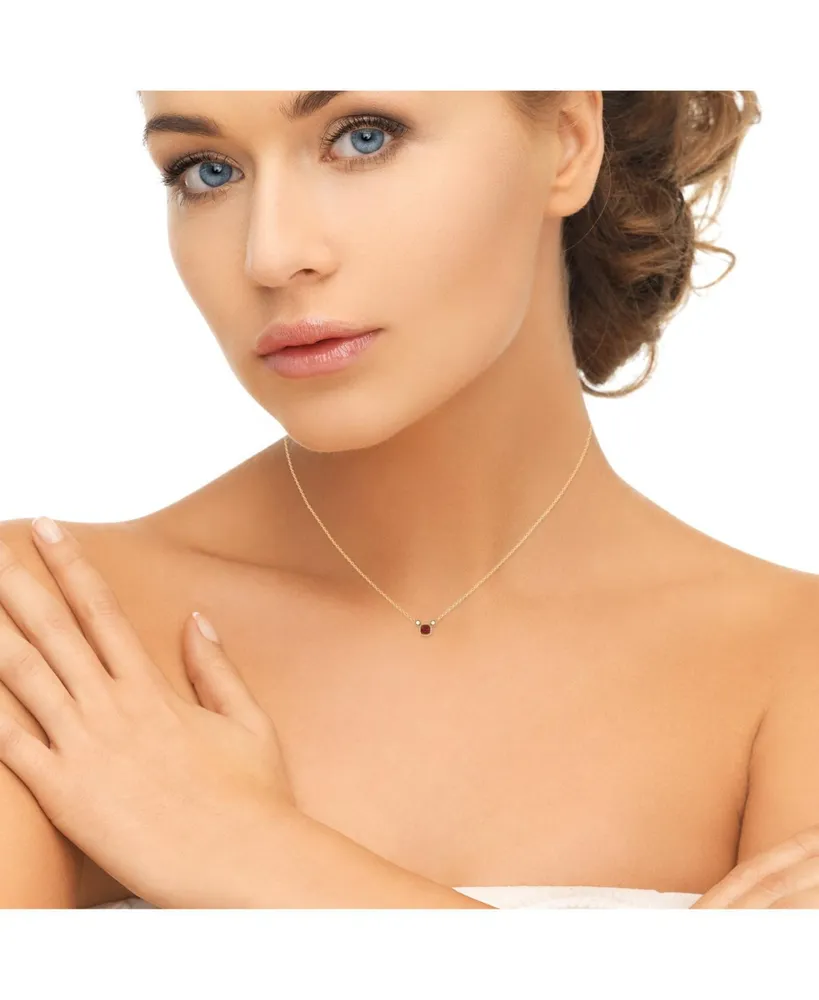 LuvMyJewelry Cushion Garnet Gemstone Round Natural Diamond 14K Yellow Gold Birthstone Necklace