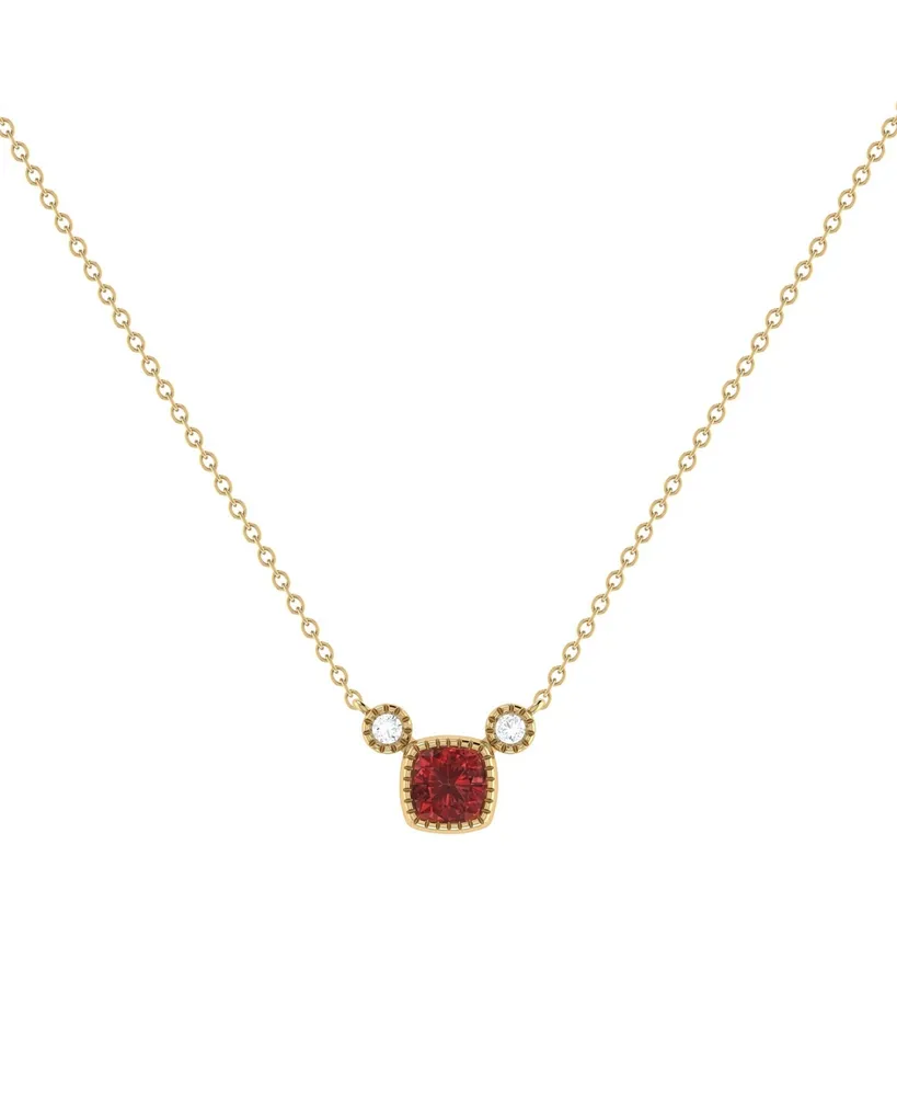 LuvMyJewelry Cushion Garnet Gemstone Round Natural Diamond 14K Yellow Gold Birthstone Necklace