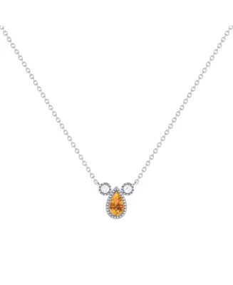 LuvMyJewelry Pear Citrine Gemstone Round Natural Diamond 14K White Gold Birthstone Necklace