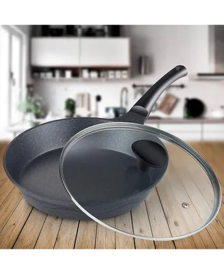 Cook N Home Marble Nonstick cookware Saute, 10.5 inch Fry Pan with Lid, Black