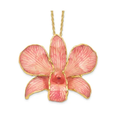 Diamond2Deal 24K Gold-trim Lacquer Dipped Pink Dendrobium Orchid Gold-tone Necklace