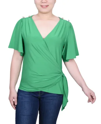 Ny Collection Women's Short Sleeve Wrap Top
