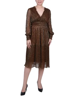 Ny Collection Women's Long Sleeve Plisse Mesh Dress