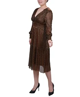 Ny Collection Women's Long Sleeve Plisse Mesh Dress