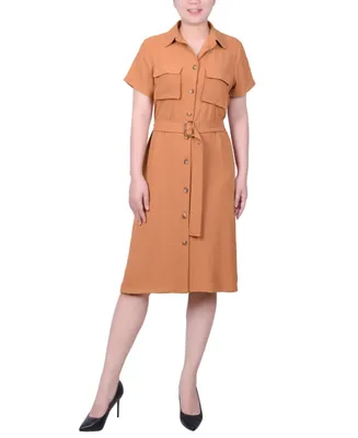 Ny Collection Women's Short Sleeve Belted Shirtdress