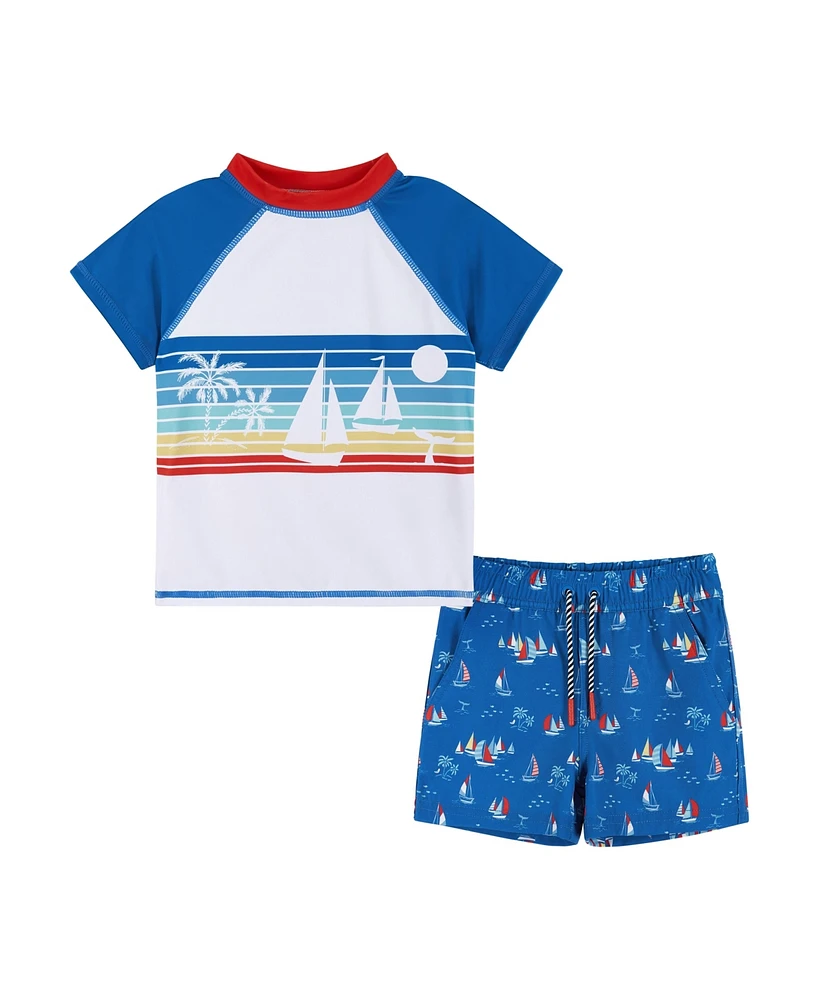 Andy & Evan Little Boys Toddler/Child Striped Raglan Rashguard and Boardshort