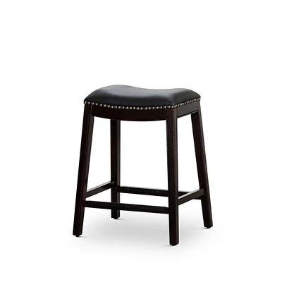 Simplie Fun 24" Counter Stool, Espresso Finish, Black Leather Seat