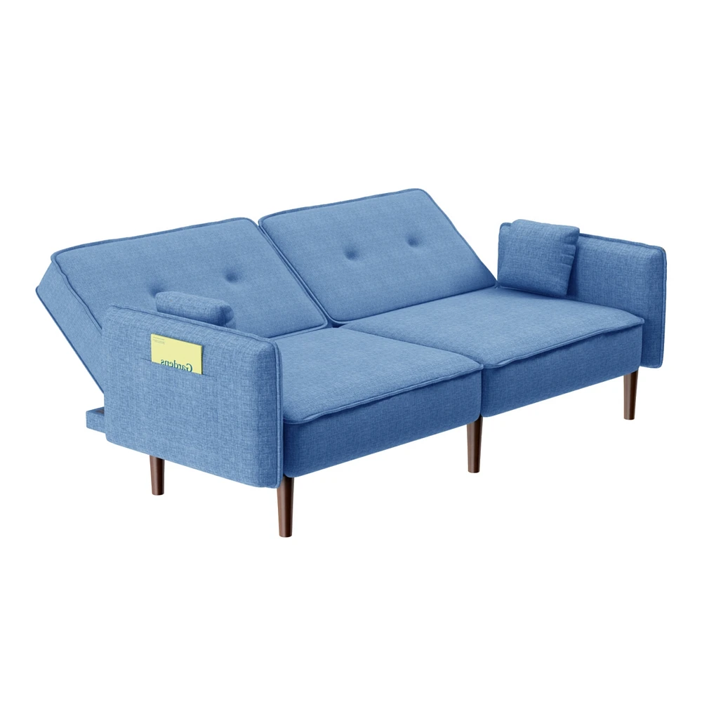 Simplie Fun Living Room Bedroom Leisure Futon Sofa Bed In Fabric With Solid Wood Leg