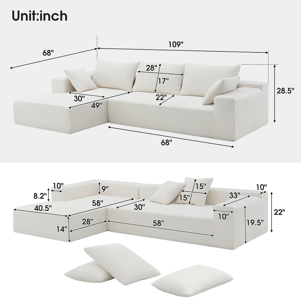 Streamdale Furniture 109x68 Modular Sectional Living Room Sofa Set, Modern Minimalist Style Couch