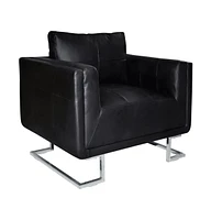 vidaXL Cube Armchair with Chrome Feet Black Leather