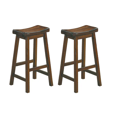 Simplie Fun 29-Inch Bar Height Stools 2 Piece Set Saddle Seat Solid Wood Cherry Finish Casual Dining Furniture