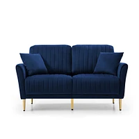 Simplie Fun Navy Blue Velvet Sofa Set with 7 Pillows