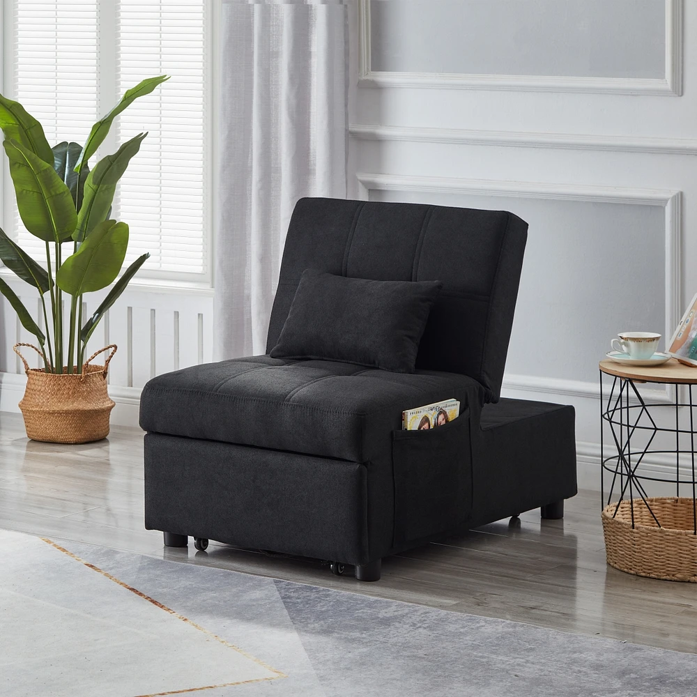 Simplie Fun Living Room Bed Room Furniture With Black Linen Fabric Recliner Chair Bed