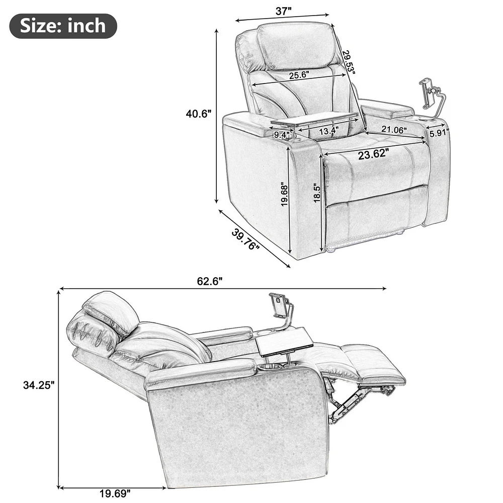 Simplie Fun Motion Recliner With Usb Charging Port And Hidden Arm Storage, Home Theater Seating With 2