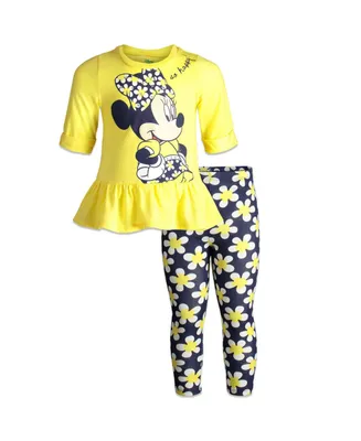 Disney Minnie Mouse Floral Peplum T-Shirt and Leggings Outfit Set Toddler| Child Girls - Yellow long