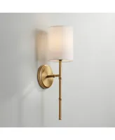 Abigale Modern Luxury Wall Lamp Brass Gold Metal Hardwired 5" Wide Fixture White Fabric Cylinder Shade for Bedroom Bathroom Vanity Reading Living Room