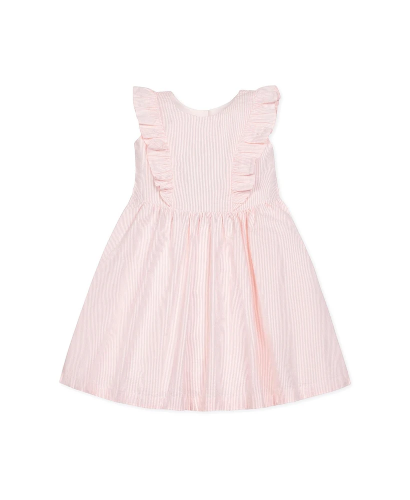 Hope & Henry Girls' Seersucker Flutter Sleeve Open Back Dress, Kids