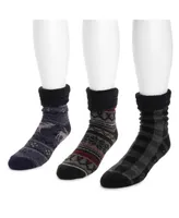 Muk Luks Men's 3 Pair Pack Lined Lounge Sock, Dk Grey/Ebony/Twilight, One Size