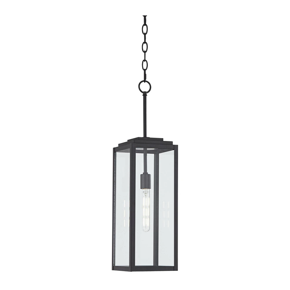 John Timberland Titan Modern Outdoor Hanging Ceiling Light Fixture Mystic Black 27 1/4" Clear Glass Panel for Exterior Barn Deck House Porch Yard Pati