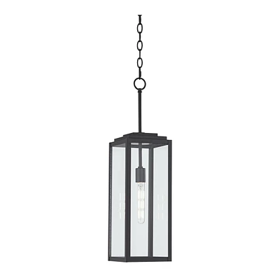 John Timberland Titan Modern Outdoor Hanging Ceiling Light Fixture Mystic Black 27 1/4" Clear Glass Panel for Exterior Barn Deck House Porch Yard Pati