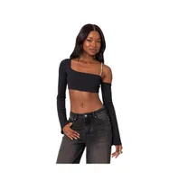 Women's Rhinestone strap asymmetric crop top