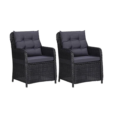 vidaXL Patio Chairs 2 pcs with Cushions Poly Rattan Black