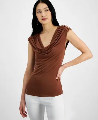 I.n.c. International Concepts Women's Laced-Chain-Shoulder Top, Created for Macy's