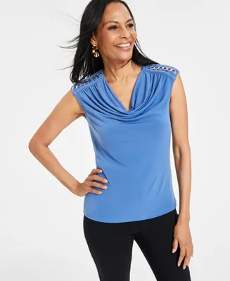 I.n.c. International Concepts Women's Laced-Chain-Shoulder Top, Created for Macy's