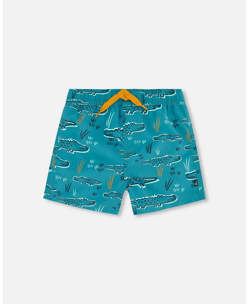 Boy Mid-Thigh Board short Green Crocodile Print - Child