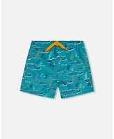 Boy Mid-Thigh Board short Green Crocodile Print - Child