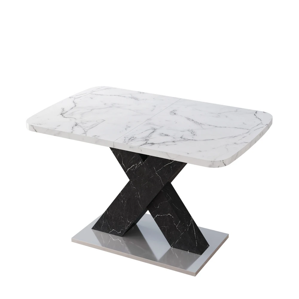 Simplie Fun Stretchable White Marble Dining Table