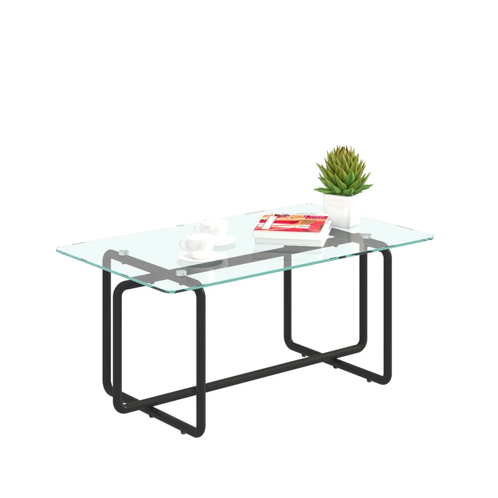 Simplie Fun Modern Tempered Glass Tea Table Coffee Table, Table For Living Room, Transparent