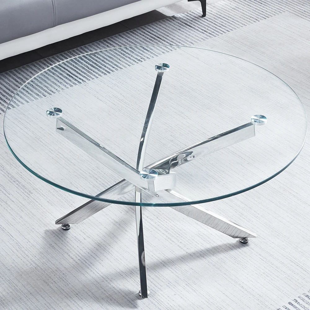 Streamdale Furniture Modern Round Tempered Glass Coffee Table With Chrome Legs