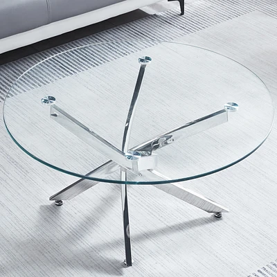 Simplie Fun Modern Round Tempered Glass Coffee Table With Chrome Legs