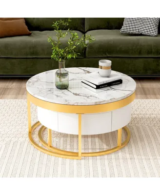 Simplie Fun Modern Round Nesting Coffee Table With Drawers