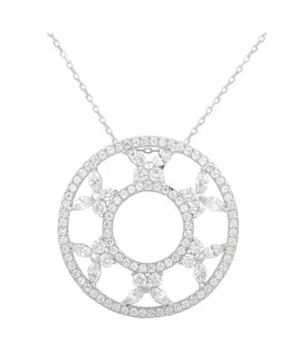 Suzy Levian Sterling Silver Cubic Zirconia Butterfly Accent Circle Pendant Necklace