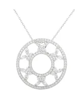 Suzy Levian Sterling Silver Cubic Zirconia Butterfly Accent Circle Pendant Necklace