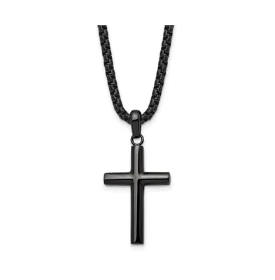 Chisel Polished Metal Ip-plated Cross Pendant Box Chain Necklace