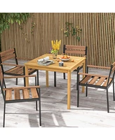 36" Square Acacia Wood Outdoor Patio Dining Table with Umbrella Hole