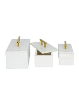 Rosemary Lane Real Marble Box with Gold-Tone Handle Set of 3 - 12", 10", 8" W