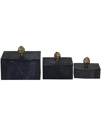 Rosemary Lane Real Marble Box with Gold-Tone Finial Set of 3 - 9", 7", 6"W