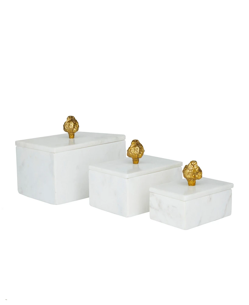 Rosemary Lane Real Marble Box with Gold-Tone Finial Set of 3 - 9", 7", 6"W