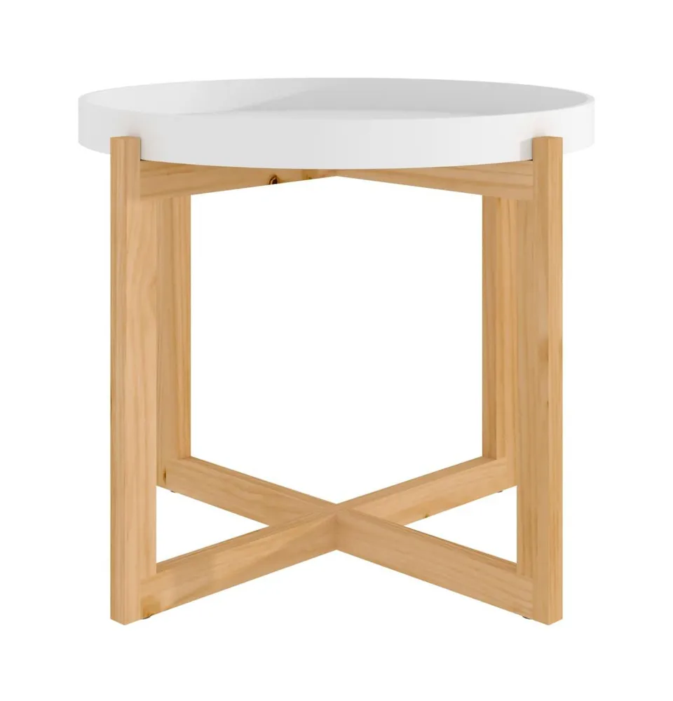 Coffee Table White 20.9"x20.9"x17.1" Engineered Wood&Solid Wood Pine