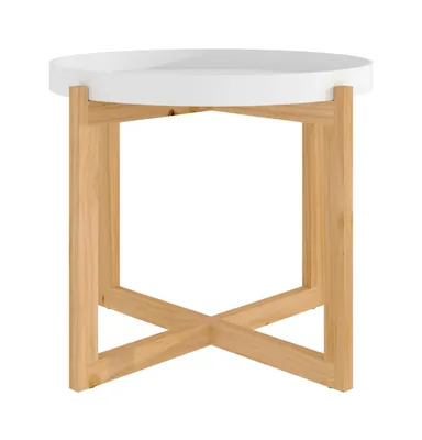 Coffee Table White 20.9"x20.9"x17.1" Engineered Wood&Solid Wood Pine