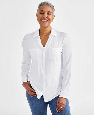 Style & Co Women's Button-Down Knit Shirt, Created for Macy's